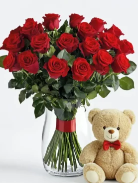 12 Red Roses and Bear