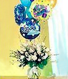 Birthday Roses & Mylar Balloon