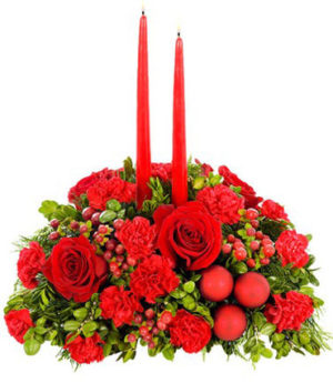 red and green Christmas centerpiece