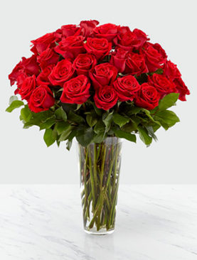 A Stunning Arrangement of Two Dozen Red Roses