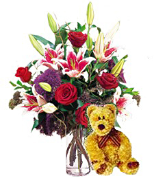 Teddy Bear and Flowers