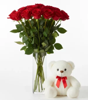 teddy dozen red roses