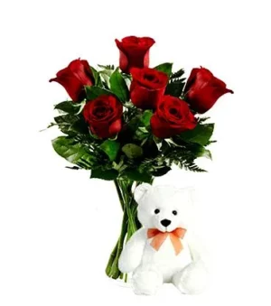 Six Stunning Roses w Bear
