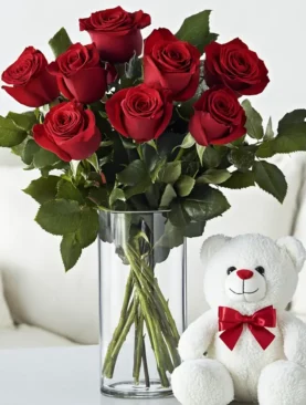 Six Stunning Roses w Bear
