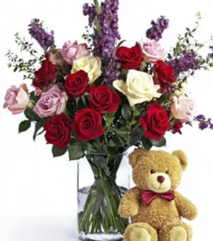 Teddy Bear and Flowers
