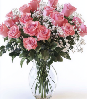 18 pink roses